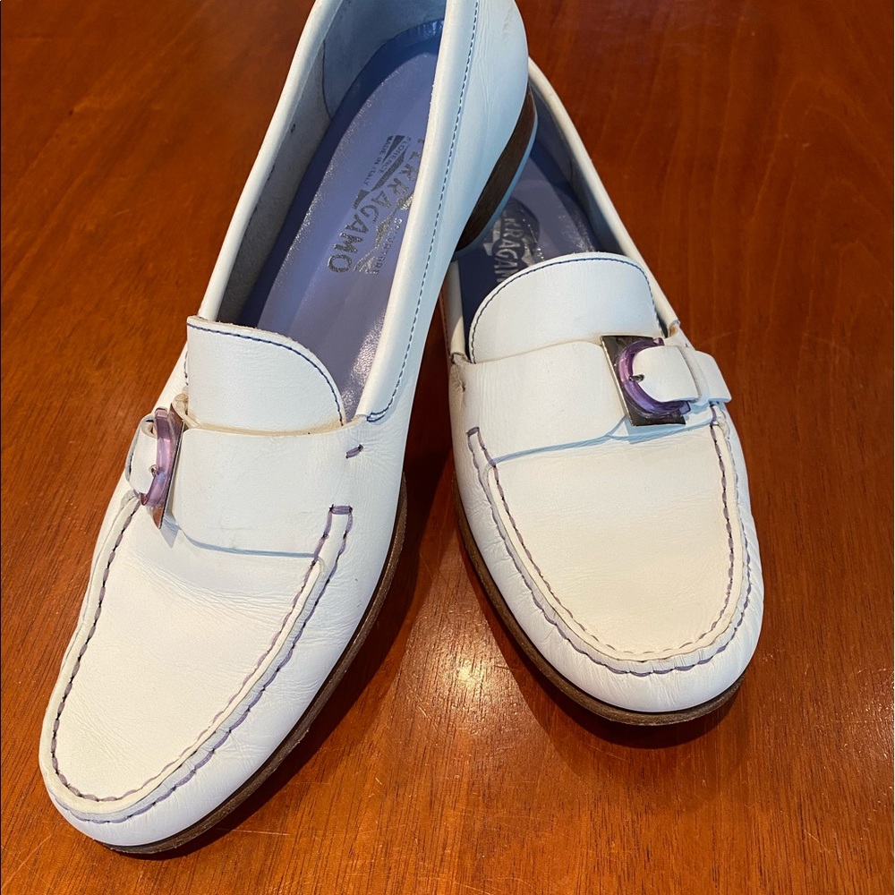 Ferragamo white loafers